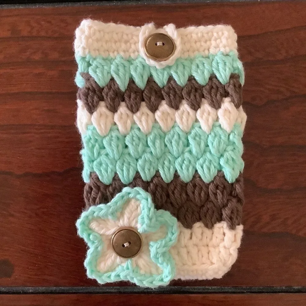 CROCHET HAND MADE IPHONE FLORAL CASE 100% COTTON